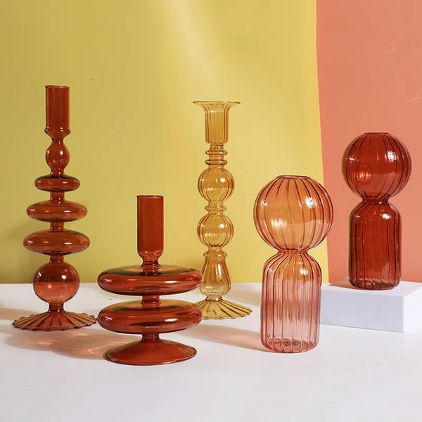 1pc Cam Vazolar Temiz Çiçek Vazo Düğün Centerpieces için Mum Tutucular Ev Dekorasyon Masası Centerpieces Candlestick Tutucu 240312