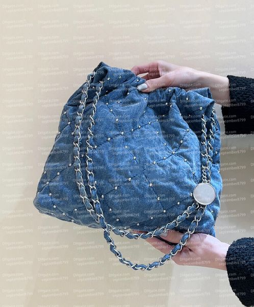 NEU 24S Designer -Tasche Perle Denim 22 -Bag -Umhängetasche 10A Top -Qualität Frau Echtes Ledertasche High -End -Ketten -Crossbody -Bag Nachahmung 37 cm CC Handtasche mit Kiste