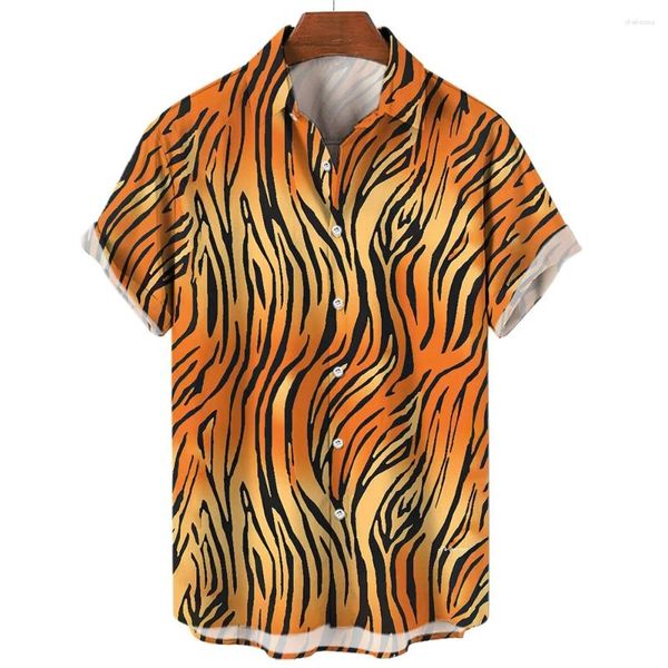 Мужские повседневные рубашки 2024, рубашка с короткими рукавами, модный тигровый принт, одежда больших размеров, уличная одежда в стиле Харадзюку, гавайский стиль