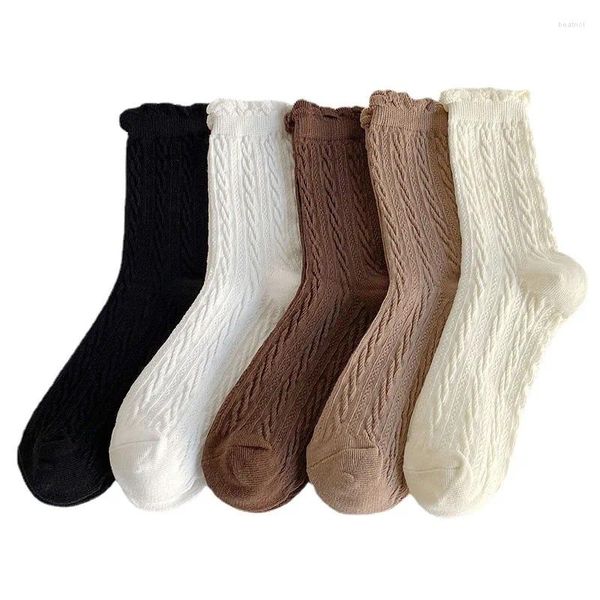 Женские носки, 2 пары, модные женские мягкие кружевные весенние однотонные белые полосатые носки в стиле ретро в стиле Харадзюку, Лолита, сексуальные женские средние носки-трубочки