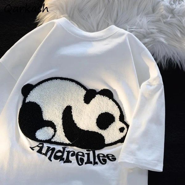 Damen-T-Shirts, kurzärmelige Panda-T-Shirts, Damen-Beflockungsdesign, Nische, lockere Passform, Sommer-Top, süße süße Mädchen, All-Match-Streetwear