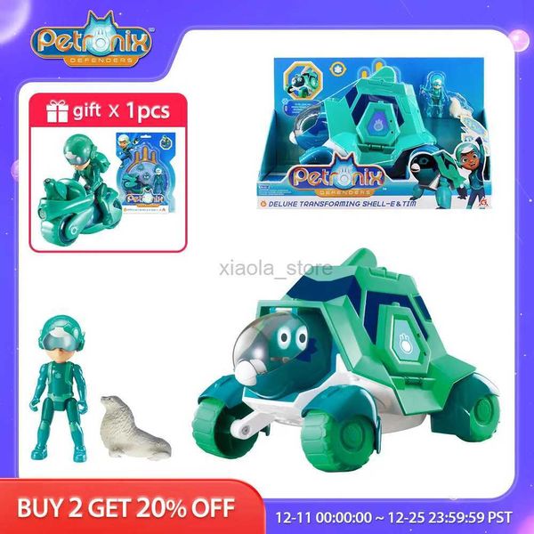 Brinquedos de transformação Robôs PETRONIX DEFENDERS Deluxe transformando modos 2 em 1 shell-e e Tim com corda de guindaste de 2 figuras olhos brilhantes Anime Kid Giant Toy Gift 2400315