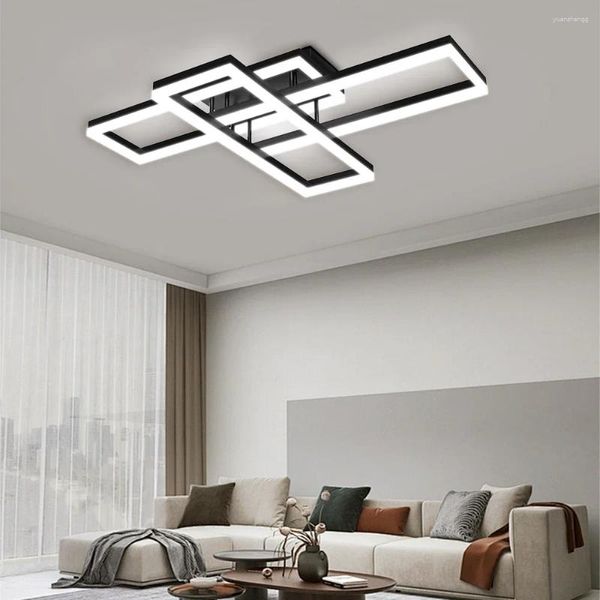 Lustres modernos LED teto controle remoto escurecimento para sala de estar quarto lâmpada retângulo luminárias interiores