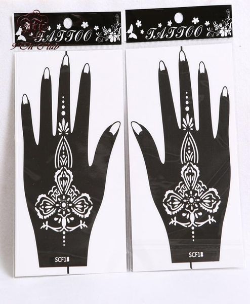 Ganze 10 Paar 20 Stück Henna-Hand-Tattoo-Schablonen, Blumen-Glitzer-Airbrush-Mehndi-Henna-Tattoo-Schablonen-Vorlagen für Körperbemalung 6465696