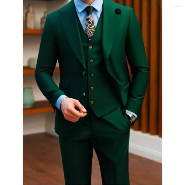 Abiti da uomo Elegante Matrimonio Verde Scuro Slim Fit Blazer Terno 3 pezzi Giacca Pantaloni Gilet Abiti di alta qualità 2024