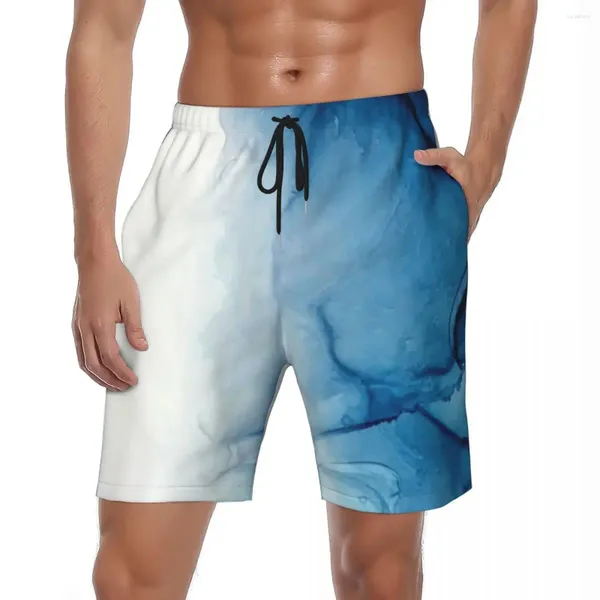Shorts masculinos homem ginásio tinta azul sangrar havaí praia troncos moda secagem rápida esportes plus size board calças curtas