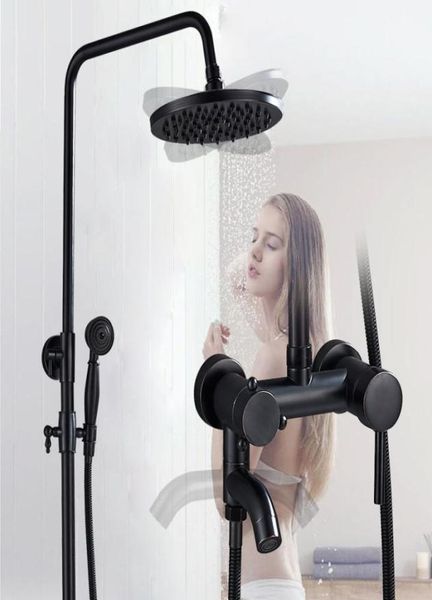 Set doccia a pioggia nera Maniglia singola girevole a cascata Bocca per vasca da bagno Miscelatore per doccia Rubinetto per doccetta in ottone Regolazione in altezza3252763