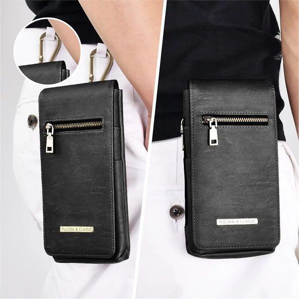 VIETAO Schwarze Taillen-Brieftasche Handy-Ledertasche für iPhone 14 Pro Max Hülle Puloka Reißverschluss-Clip Gürtel Handytasche Tasche 240307