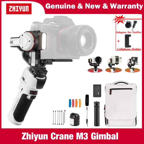 Heads Zhiyun Crane M3 Stabilizzatore cardanico portatile a 3 assi per fotocamere DSLR Mirrorless Smartphone iPhone Sumsang Action Fotocamere compatte
