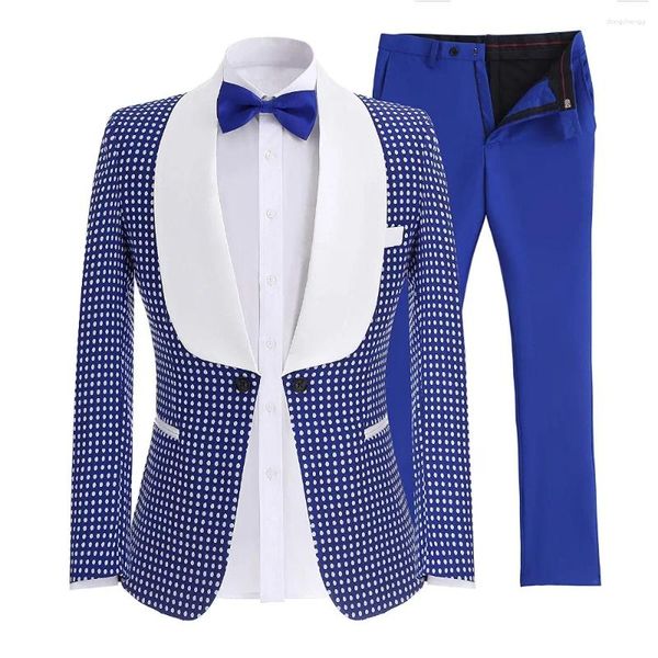 Ternos masculinos com gola xale, 2 peças, slim fit, azul real, preto, jaqueta de noivo, smoking para noite de casamento (calças blazer gravata)