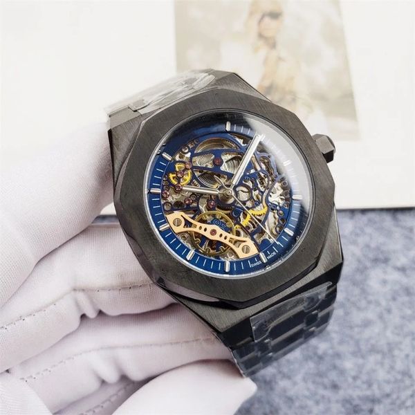 Yeni Moda Erkek Watch Cam 41mm iskelet kadran otomatik mekanik kol saati çelik kayış su geçirmez tasarımcılar usta izlemeler kutu yok