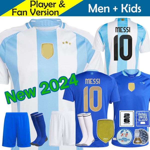 MESSIly Argentina Camisa de futebol 2024 Copa América Camisetas Kids Kit 2025 Seleção Nacional 24/25 Home Away Camisa de futebol Versão do jogador DI MARIA LAUTARO