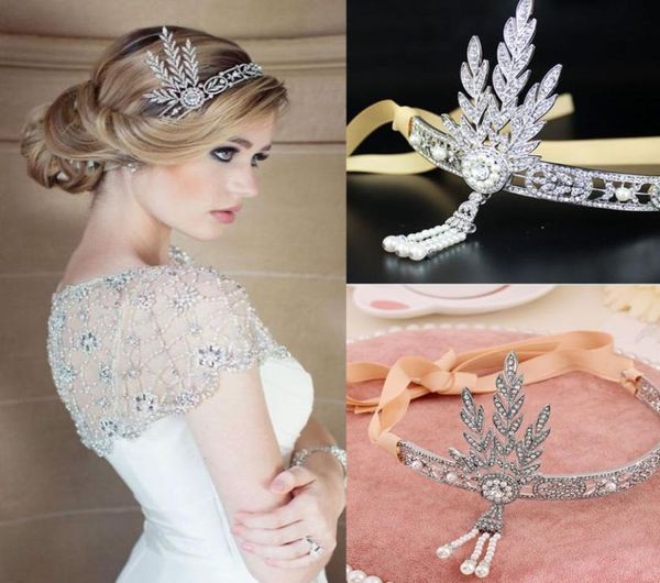 Charmoso tiara de noiva estilo grande gatsby, acessórios de cabelo prateados transparentes com strass, boho, decoração de cabelo de noiva 7540848