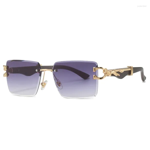 Sonnenbrille Mode Leopard Verziert Trend Rahmenlose Brille Männer Und Frauen Quadratisch Erweitert