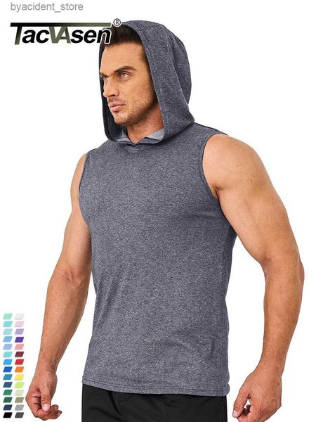 Erkek Hoodies Sweatshirts Tacvasen Pamuk Fitness Kas Tank Üstleri Kolsuz Kapşonlu T-Shirts Erkek Yaz Salonu Egzersiz Hoodies Eğitim Eğitimi Yelekler L240315