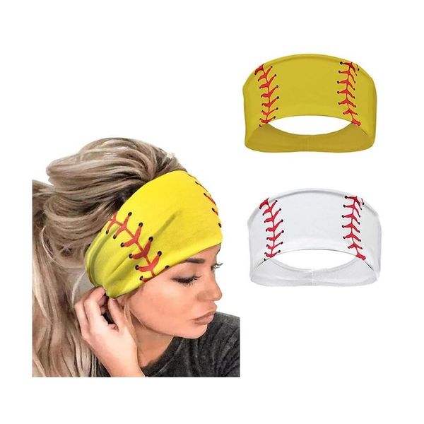 Accessori per lo sport in titanio 12 pezzi Fascia per softball gialla Palla elastica traspirante Stampa Head Wrap Fascia per capelli Bandana Allenamento Adjustmentab Dhrbc