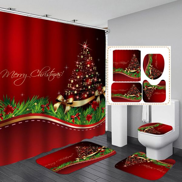 Cortinas Feliz Natal Cortina de chuveiro Árvore de Natal Ano Novo Decoração de banheiro NONSLIP TAPLO TAPELA TAPA TAPA TAPA DE TAPELA DE TAPELA DA TELA SEMPLEMAGEM