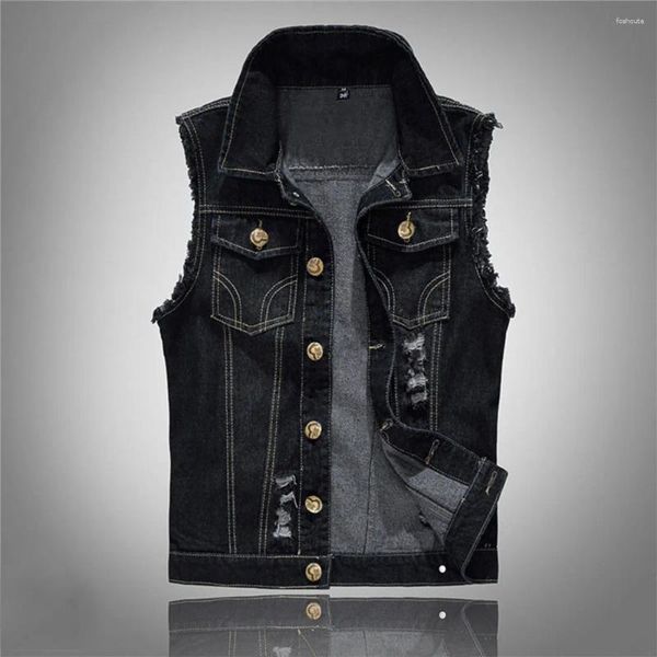 Giacche da uomo Gilet di jeans in cotone Gilet da uomo senza maniche Giacca di jeans nera Inverno caldo pile maschile Gilet da cowboy Hip Hop Streetwear