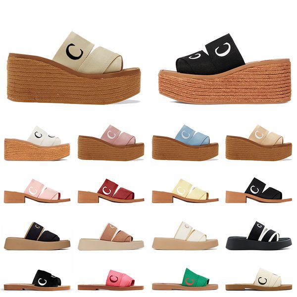 Großhandel Wedge Espadrille Designer Sandalen Damen Chlooe Hausschuhe Mila Plateau Leinen High Heels Luxus Woody Flache Mule Slides Damen Sandale Loafers Sliders 35-42