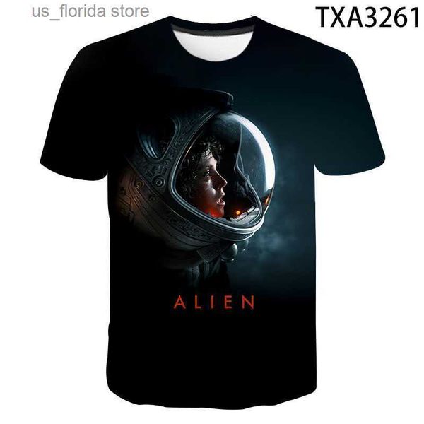 Homens camisetas Alien Movie Camiseta Homens Mulheres Crianças Strtwear T-shirt 3D Impressão T Moda Verão Curto Slev Cool Tops Roupas Y240321