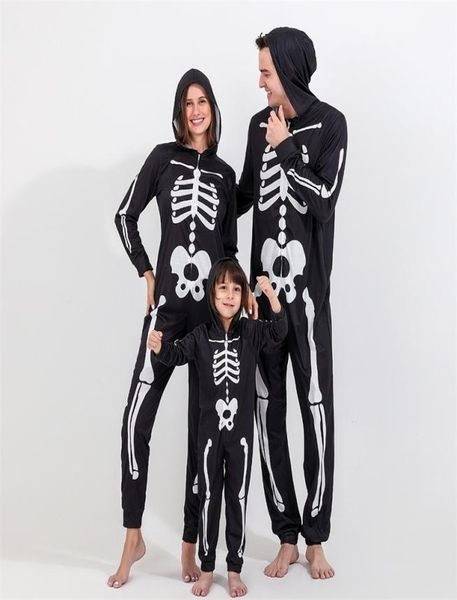 Família combinando roupas halloween assustador esqueleto traje para adultos crianças família horror crânio macacão carnaval festa hodded hallowe1448899