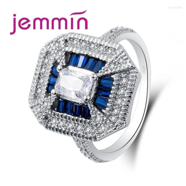 Кольца кластера, изысканное ремесло, темно-морское синее с кубическим цирконием, дизайн квадратной огранки, кольцо из стерлингового серебра 925 пробы для женщин и мужчин