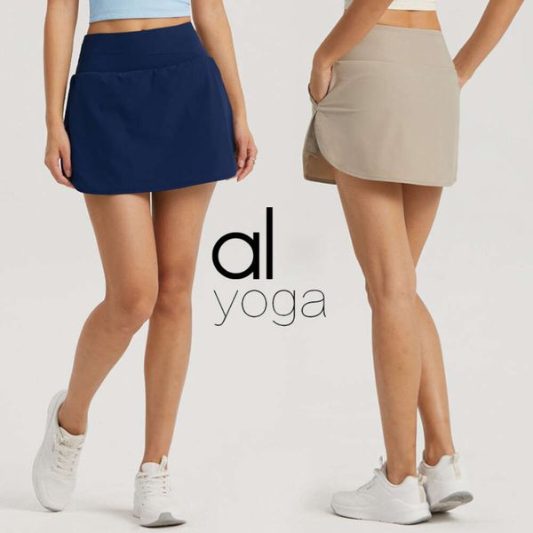 2024aloyoga primavera/verão vestido protetor solar tênis alto emagrecimento falso calças de duas peças feminino volta cintura bolso esportes yoga