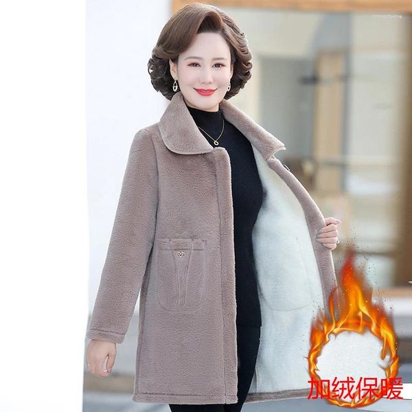 Женское меховое пальто на осень/зиму из искусственного норкового бархата, женское пальто, модная свободная длинная повседневная куртка для мам, однобортная теплая шерстяная верхняя одежда 6XL