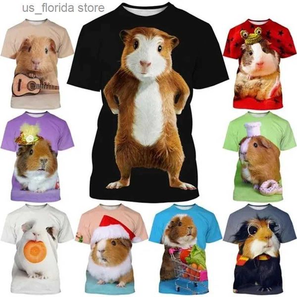 Homens camisetas Moda Animal Cobaia 3D Impressão T-shirt Homens e Mulheres Casual Bonito T-shirt Curto-Slved Tendência Camiseta Engraçada Vem Top Y240321