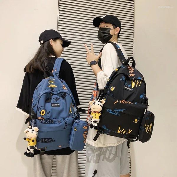 Mochila lazer ao ar livre viagem graffiti personalidade versão coreana estudante mochila