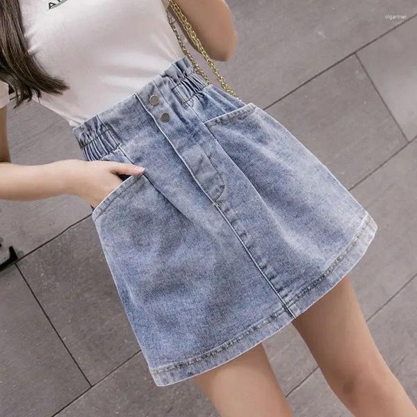 Röcke Sommer Taschen Design Alle-match Frauen Mini Denim Elastische Taille 2024 Weibliche A-linie Sexy Blau Casual Streetwear