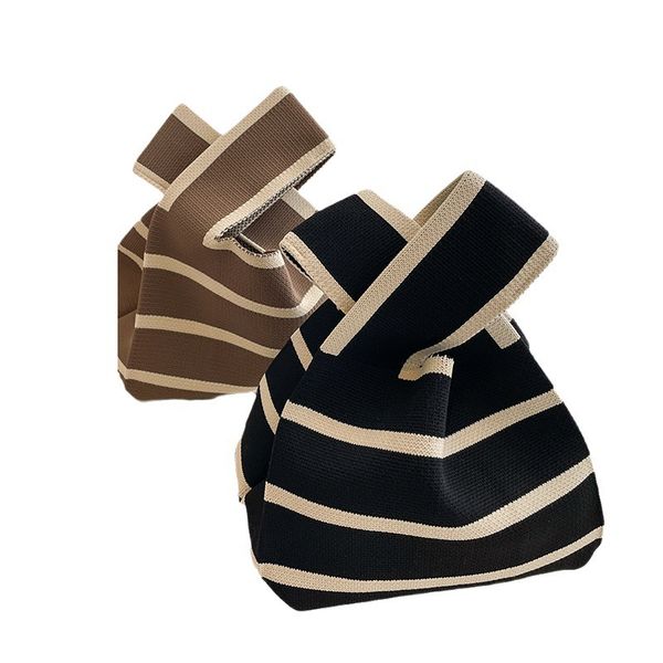 Novo estilo saco all-match minimalista estilo coreano listrado lã malha tecido bolsa commuter saco feminino tira horizontal
