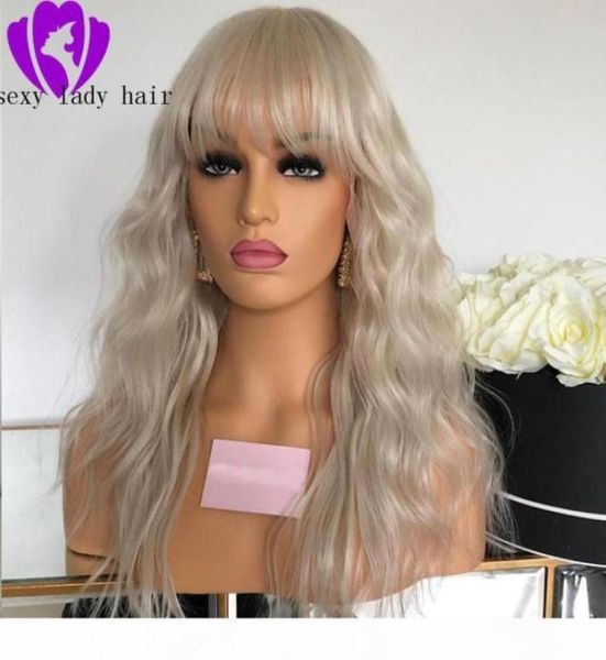 Neue 13x4 Lace Front Perücken mit Pony, lange gewellte blonde Kunsthaarperücken mit Babyhaar für weiße Frauen90718048891229