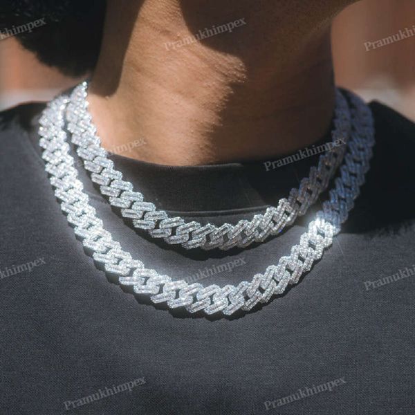 Großhandel: 15 mm Baguette-Moissanit-Hip-Hop-Kubanische Kette für Herren, 14 Karat Weißgold, vollständig vereist, individueller Schmuck, Miami Curbnecklace