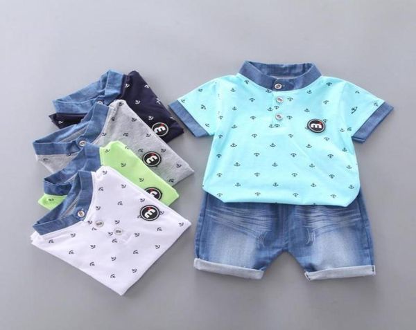 Kleidung Sets Sommer 04 Jahre Säugling Baby Jungen Mädchen Kleidung Krone Muster Druck T-shirt Denim Shorts Kinder Casual Outfits7412826