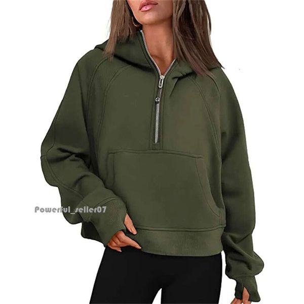 Lu-43 Autunno Inverno Tuta da yoga Scuba Felpa con cappuccio Mezza zip Maglione sportivo da donna Allentato Giacca da palestra Fitness Cappotto corto in peluche Felpa 7743