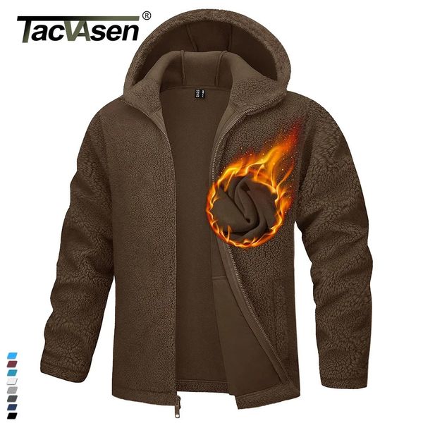 Tacvasen inverno completo zip up quente com capuz jaquetas de lã dos homens engrossar fuzzy sherpa jaqueta térmica macio fofo casacos com capuz outwear 240301