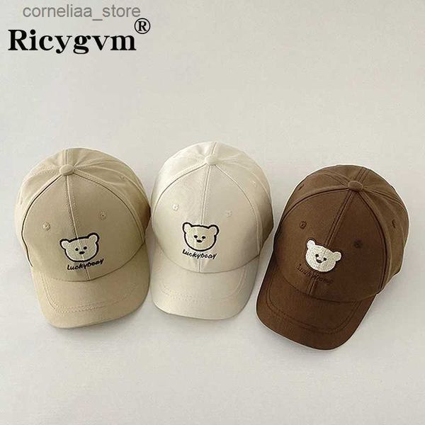 Cappellini con visiera RICYGVM Simpatico orso Cappello da baseball per bambini Cartone animato Berretto con visiera in cotone Tinta unita Cofano per bambino Ragazzi Ragazze Visiera parasole a tesa lungaY240315