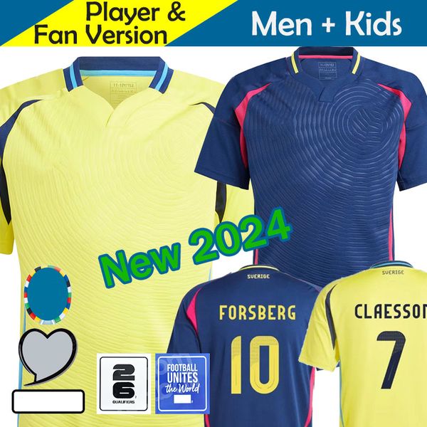 Maglia da calcio Svezia 2024 Euro Cup IBRAHIMOVIC 2025 Squadra nazionale svedese 24 25 Maglia da calcio Kit per bambini Set Home Giallo Trasferta Blu navy Uniforme da uomo LARSSON