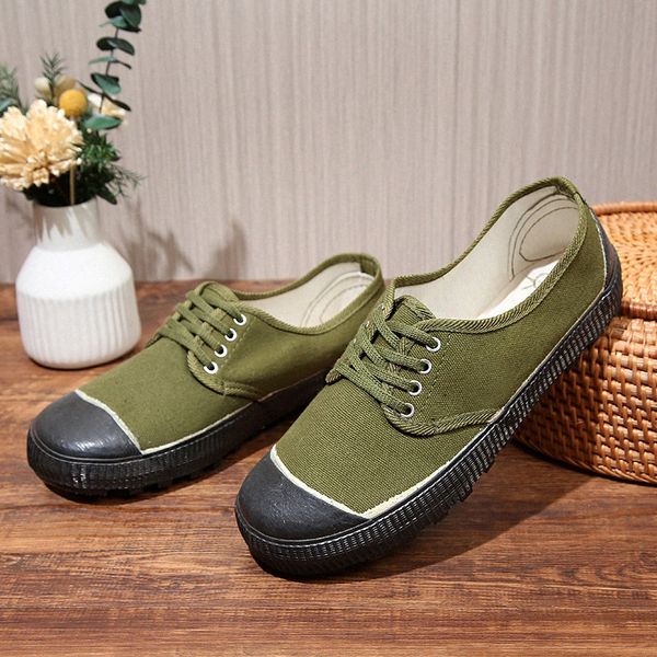Exército agrícola verde sapatos casuais solas de borracha resistente ao desgaste ao ar livre canteiro de obras agrícolas sapatos de trabalho L0mX #