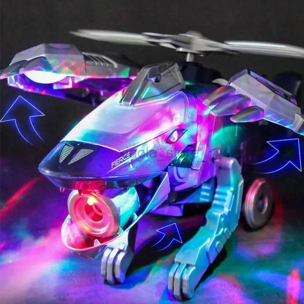 Transformationsspielzeug Roboter Spielzeug Flugzeug Musik für Kinder Verwandlung LED Kunststoff elektrisches Dinosaurierspielzeug automatisches Gesichtsnebelspielzeug-Helikopter s 2400315