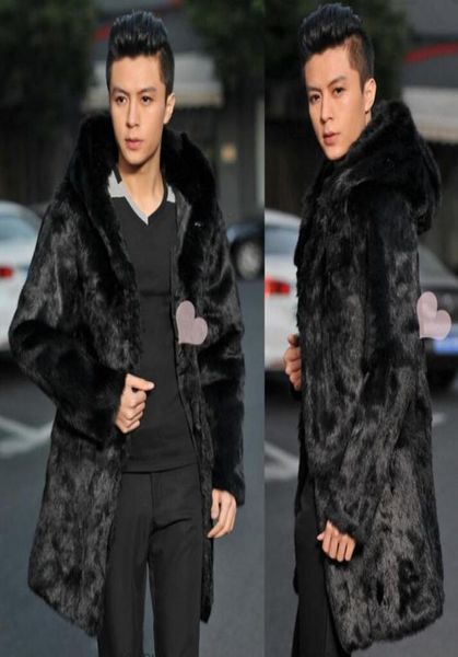 Кожаная куртка из искусственного меха норки с капюшоном, мужская теплая меховая кожаная куртка, мужские свободные куртки, черная одежда, зима-осень, утепленная мода bai232154593