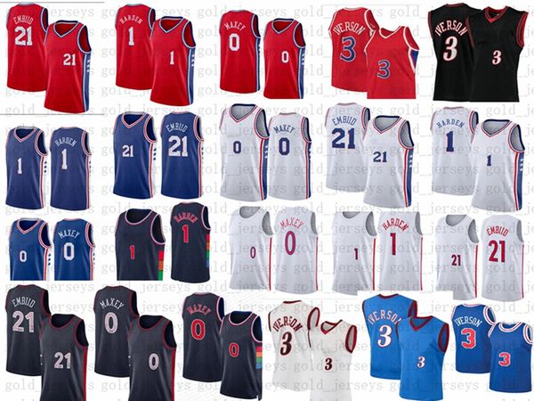 James Harden Tyrese Maxey Joel Embiid Maglia da basket Allen Iverson Matisse Thybulle 2022 23 City White Edition Maglia retrò Maglie blu