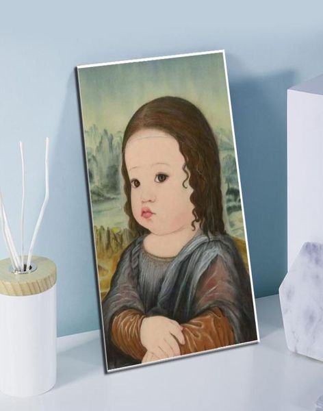 Прекрасный мультяшный ребенок Мона Лиза холст картины настенные художественные постеры и принты для детской комнаты настенные панно Cuadros Decor8730525