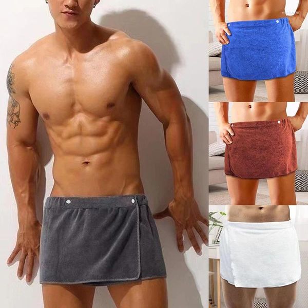 Shorts masculinos 4 cores grosso lado split snap bottoms homens toalha calças macias microfibra cintura elástica praia roupão sono nightwear curto