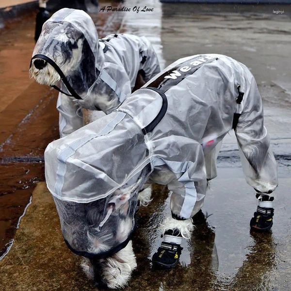 Vestuário para cães atualizado quatro pernas impermeável pacote completo pet médio grande e pequeno cães animais de estimação roupas transparente reflexivo capa de chuva