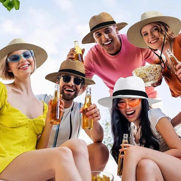 Beralar Yaz Moda Fedora Şapkası Geniş Mızrak Kadın Erkekler Caz Straw Sun Panama Plaj Cap Sombreros de Mujer