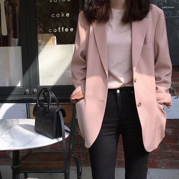 Damenanzüge Lucyever Koreanischer Stil Büro Damen Blazer Jacke Rosa Lange Ärmel Lose Lässige Anzugjacken Frauen 2024 Mantel mit gekerbtem Kragen