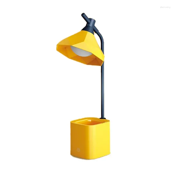 Masa lambaları Masa lambası Pencil tutucusu şarj edilebilir LED 3 karartma seviyeleri Ayarlanabilir Parlaklık Işığı Gençler için Sarı