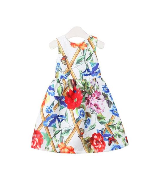 Einzelhandel Baby Mädchen Kleid Blumen bedruckt ärmelloses Baumwollkleid Kinder Party Rock Abendkleider Kinder Boutique Anlass Clothin5662759